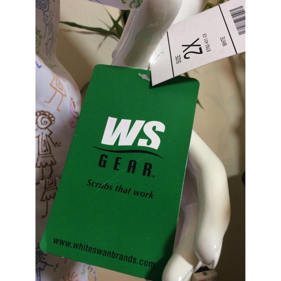 WS Gear Women's V-Neck Children Design Medical Scrub Top Uniform White 2XL - Picture 7 of 8